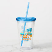 Das Leben am Strand Cool Blue/Orange Personalisier Acryltrinkbecher (Rückseite)