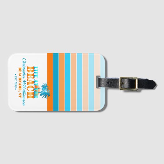 Das Leben am Strand Cool Blue/Orange Personalisier Gepäckanhänger (Vorderseite (Horizontal))