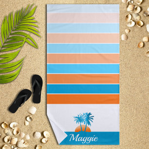 Das Leben am Strand Cool Blue/Orange Personalisier Strandtuch