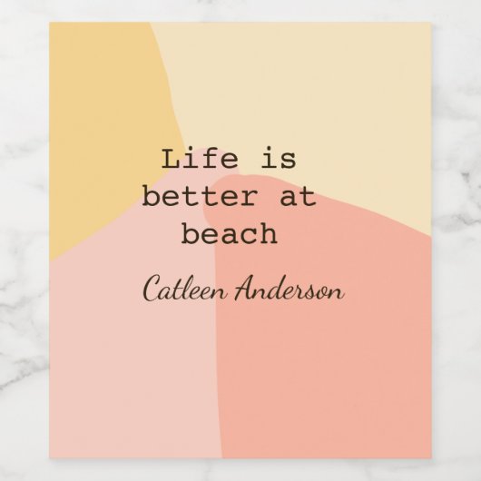 Das Leben am Strand gelb orange boho rustikal Weinetikett (Einzelnes Label)