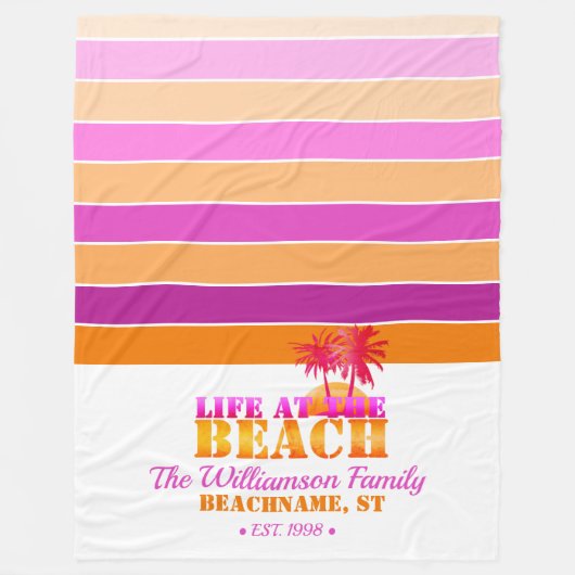 Das Leben am Strand Hot Pink & Orange Fleecedecke (Vorderseite)