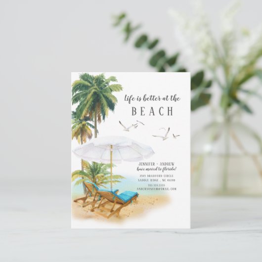 Das Leben am Strand ist besser Ankündigungspostkarte (Stehend Vorderseite)