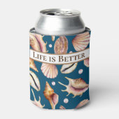 Das Leben am Strand ist besser / Muscheln / Blau Dosenkühler (Kanne Vorderseite)