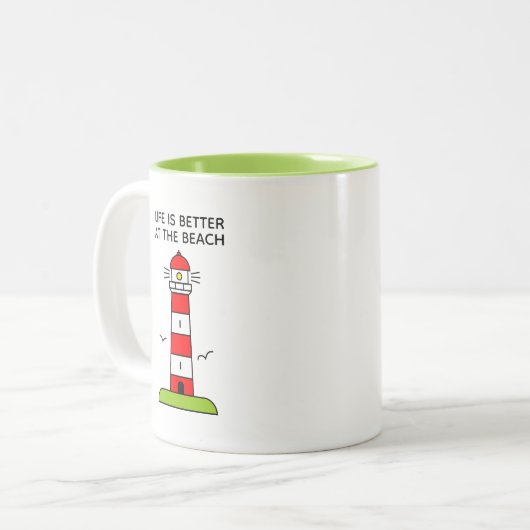 Das Leben am Strand niedlicher Leuchtturm ist bess Zweifarbige Tasse (Vorderseite Links)