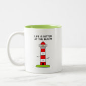 Das Leben am Strand niedlicher Leuchtturm ist bess Zweifarbige Tasse (Links)