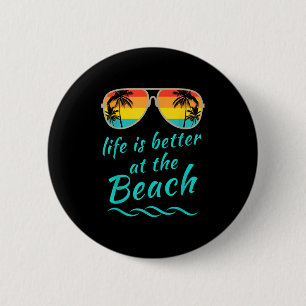 Das Leben am Strand Retro Palmen Bäume im Sommer i Button