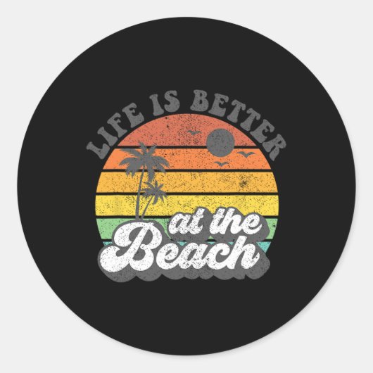 Das Leben am Strand Retro Sommerurlaub ist besser Runder Aufkleber (Vorderseite)