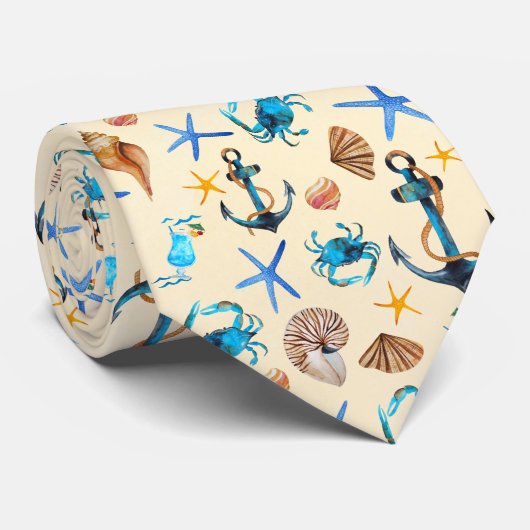 Das Leben am Strand und am Meer als Muster Krawatte (Gerollt)