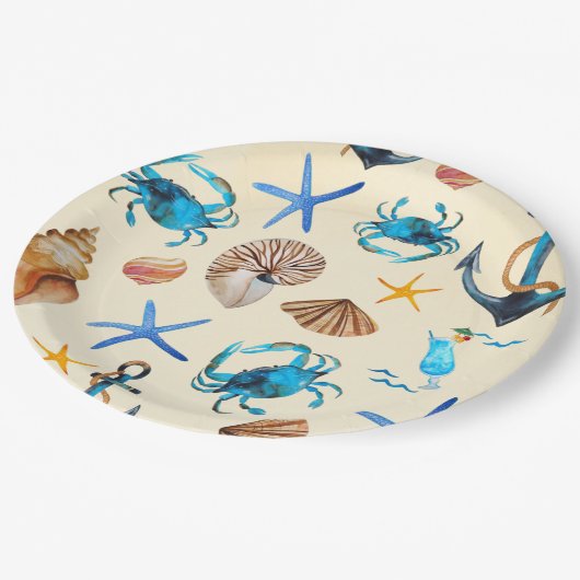 Das Leben am Strand und am Meer als Muster Pappteller (Schrägansicht)