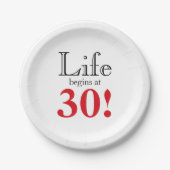 Das Leben beginnt bei 30 Kirschrot und schwarz coo Pappteller (Vorderseite)