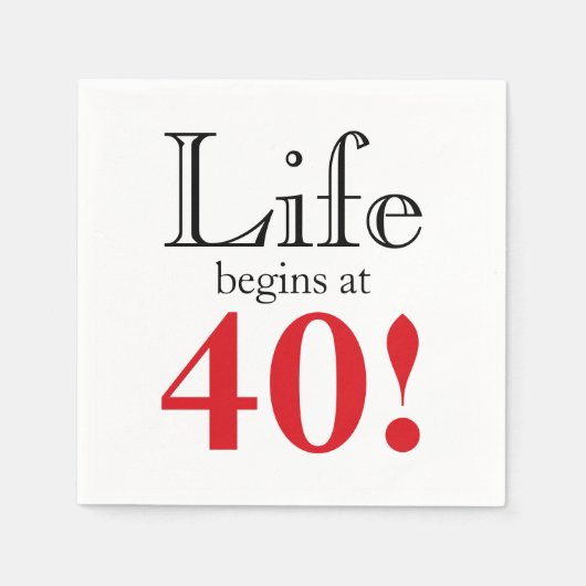 Das Leben beginnt bei 40 Kirschrot und schwarz Ret Serviette (Vorderseite)