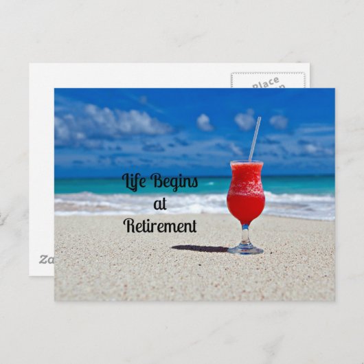 Das Leben beginnt bei der Pension - Frostiges Getr Postkarte (Vorne/Hinten)