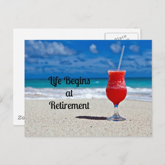 Das Leben beginnt bei der Pension - Frostiges Getr Postkarte (Vorne/Hinten)