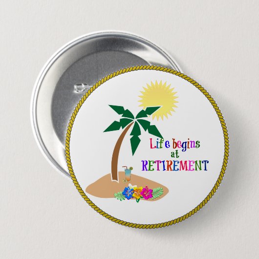 Das Leben beginnt bei der Pension, tropischer Stra Button (Vorne & Hinten)