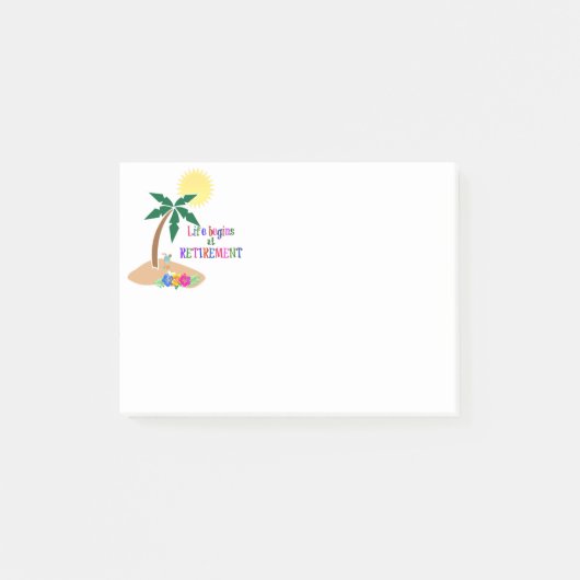 Das Leben beginnt bei der Pension, tropischer Stra Post-it Klebezettel (Vorderseite)