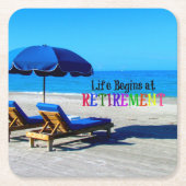 Das Leben beginnt bei der Rente Rechteckiger Pappuntersetzer (Vorderseite)