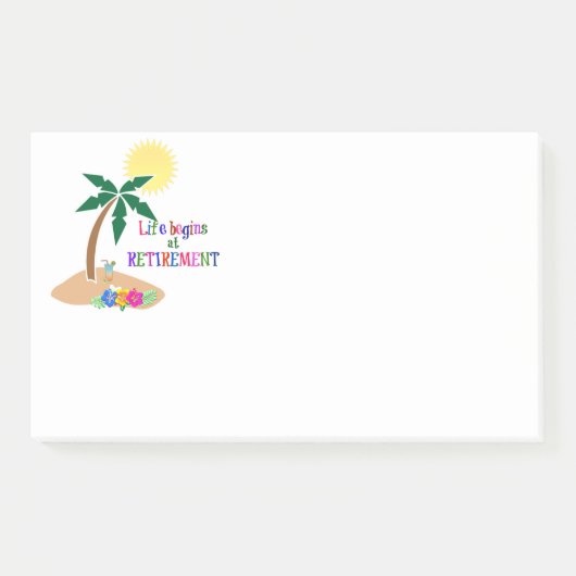 Das Leben beginnt im Ruhestand, tropischer Strand, Post-it Klebezettel (Vorderseite)