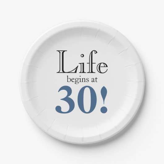 Das Leben beginnt mit 30 schwarz-schwarzen Retro-S Pappteller (Vorderseite)