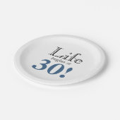 Das Leben beginnt mit 30 schwarz-schwarzen Retro-S Pappteller (Schrägansicht)