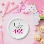 Das Leben beginnt mit 40 rosa schwarzen Retro-Graf Pappteller (Party)