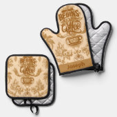 Das Leben beginnt mit Kaffee Ofenhandschuh & Topflappen-Set (Vorderseite/Rückseite)