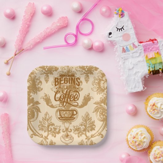 Das Leben beginnt mit Kaffee Pappteller (Party)