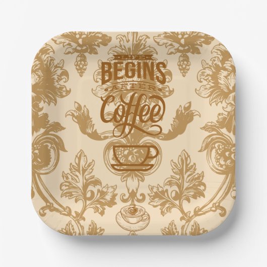 Das Leben beginnt mit Kaffee Pappteller (Vorderseite)