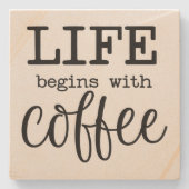 Das Leben beginnt mit Kaffee - Steinuntersetzer (Vorderseite)