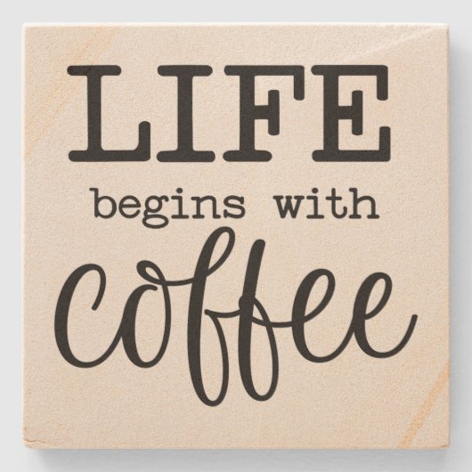 Das Leben beginnt mit Kaffee - Steinuntersetzer (Vorderseite)