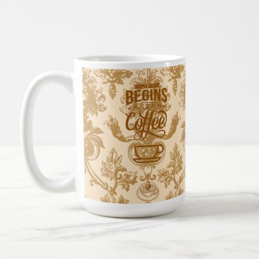 Das Leben beginnt mit Kaffeetasse (Links)