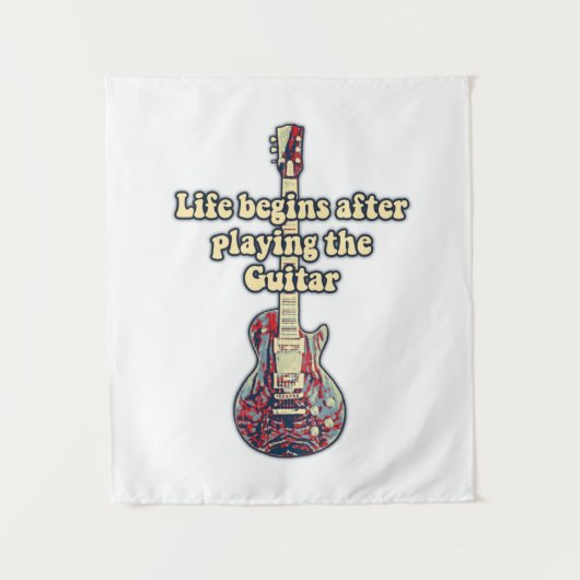 Das Leben beginnt nach dem Gitarrenspielen. Retro- Wandteppich (Vorderseite)