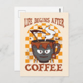 Das Leben beginnt nach dem Kaffee - Hexenhaus Postkarte (Vorne/Hinten)