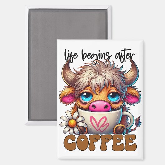 Das Leben beginnt nach dem Kaffee  Magnet (Vorderseite/Rückseite)