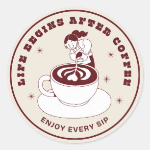 Das Leben beginnt nach dem Kaffee Retro-Abzeichen Runder Aufkleber
