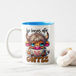 Das Leben beginnt nach dem Kaffee  Zweifarbige Tasse