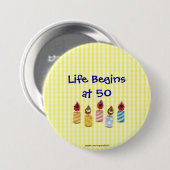 "Das Leben beginnt um 50" Button der farbenfrohen  (Vorne & Hinten)