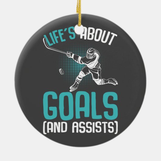 Das Leben dreht sich um Goals Hockey Player Eishoc Keramik Ornament (Hinten)