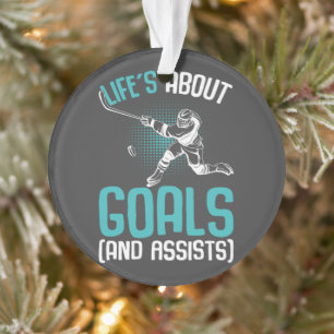 Das Leben dreht sich um Goals Hockey Player Eishoc Ornament