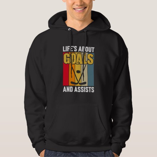 Das Leben dreht sich um Ziele und Assists Hockey Hoodie (Vorderseite)