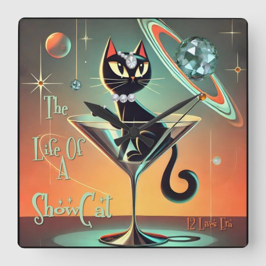 Das Leben einer Showgirl-Katze Quadratische Wanduhr (Vorderseite)