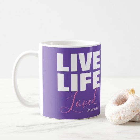 Das Leben geliebte Christliche Glaube Zitat lila Kaffeetasse (Mit Donut)