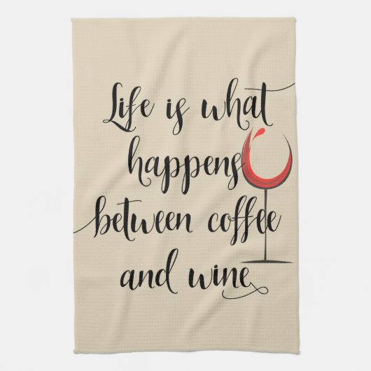 Das Leben geschieht zwischen handgeschriebenem Cof Geschirrtuch (Vertikal)