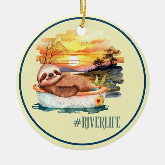 Das Leben im Fluss | Niedlicher Sloth Custom Keepa Keramik Ornament (Vorne)