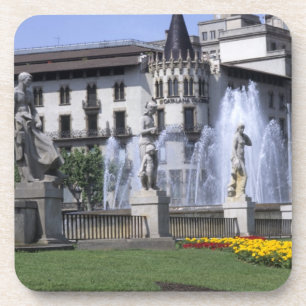 Das Leben in Spanien die schöne Plaza Cataluna mit Getränkeuntersetzer