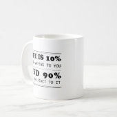 Das Leben ist 10%, was passiert Motivierend Zitat Kaffeetasse (Vorderseite Links)