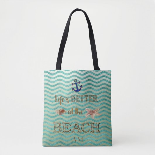 Das Leben ist am BEACH Typografy Monogramm besser Tasche (Vorderseite)