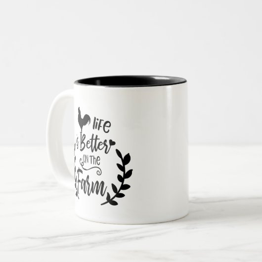 Das Leben ist auf der Bauernhofwort-Kunst-Tasse Zweifarbige Tasse (Vorderseite Links)