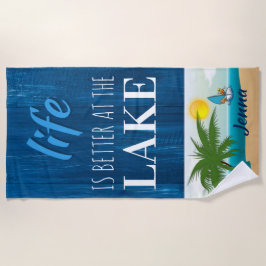 Das Leben ist besser am Lake Blue Wood Personalisi Strandtuch