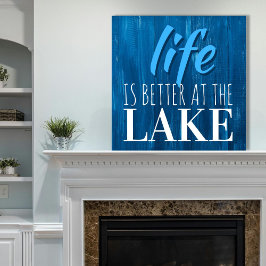 Das Leben ist besser am See Blue Wood Nautical Quadratische Wanduhr