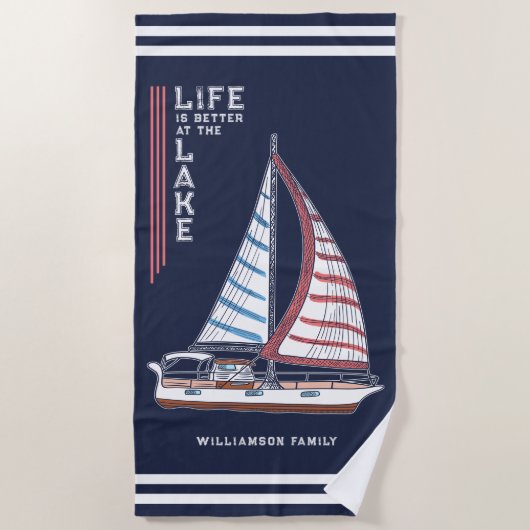 Das Leben ist besser am See Family Navy Blue Strandtuch (Vorderseite)